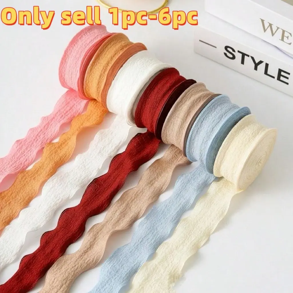 Elegant Ruffled Linen Ribbon Set, High-End Linen Ribbon for Bouquets, Gift Wrapping, Birthday Cakes, Christmas Decor, Wedding Party Decoration