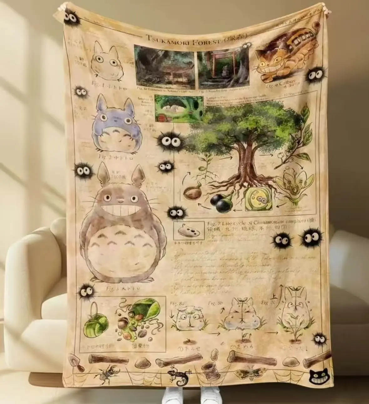 Studio Ghibli Inspired Totoro Forest Scene Throw Blanket - Hand-Drawn Art, Soft, Christmas Home Decor for Bedroom Bed, Ideal for Studio Ghibli Lovers Gifting