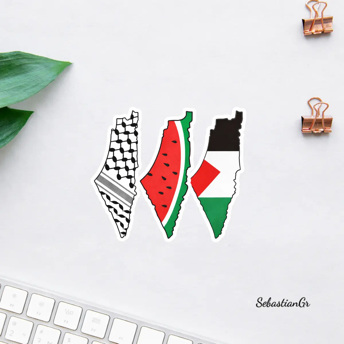 Palestine Map Sticker, Watermelon & Keffiyeh Design, Free Palestine Vinyl Decals, Cultural Solidarity Art