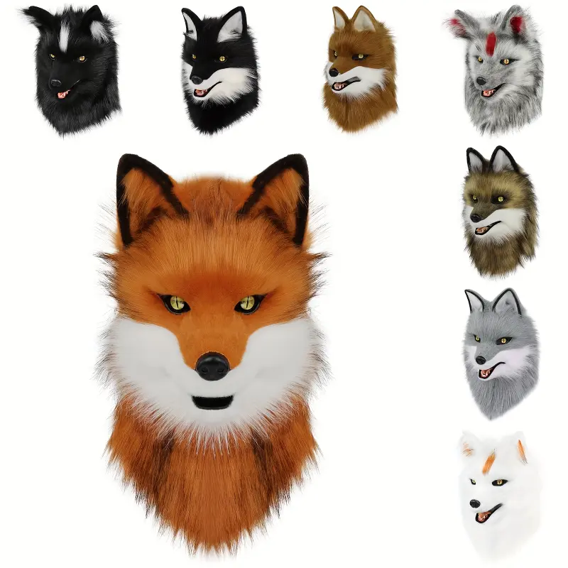 [Faux Fur Masks] Realistic Faux Fur Animal Masks | Full Head Wolf, Dog, Fox Therianthropy Costume for Dress-Up Parties, Cosplay, and Halloween - Black, White, Brown, Orange, Gray, and More