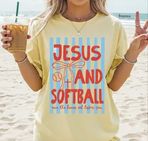 Comfort Colors Christian Softball Mom T-Shirt, Game Day Jesus and Softball Tee, Run The Bases Set Before You Softball Gifts