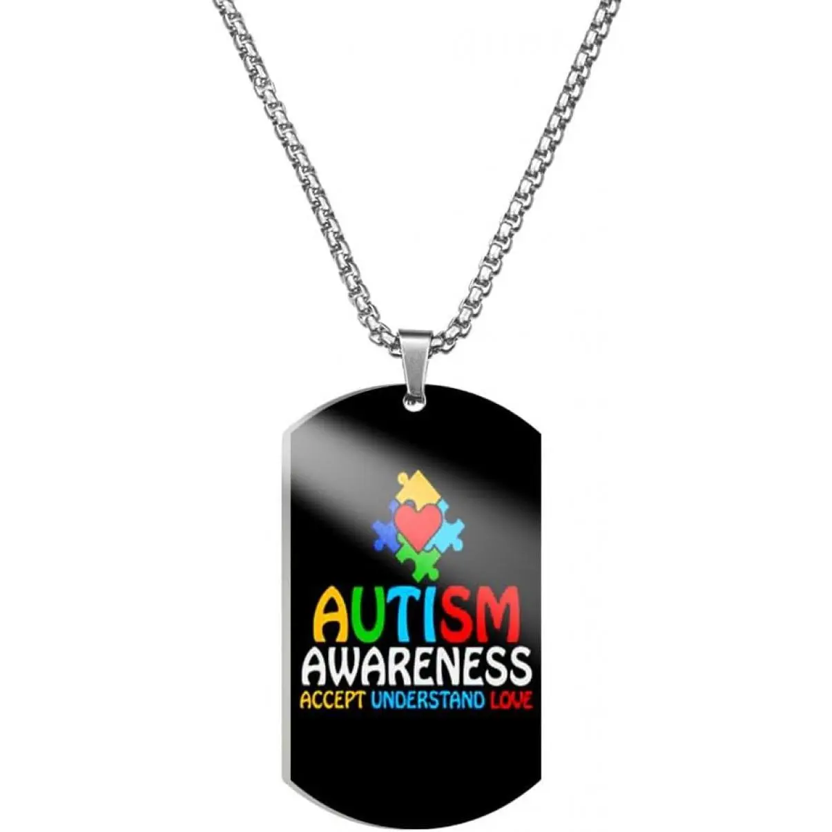Stainless Steel Puzzle count Autism Autistic Pendant Necklace Jewelry Unisex Graphic Necklace Autism Dog Tag Pendant Necklace for Women Men Gift