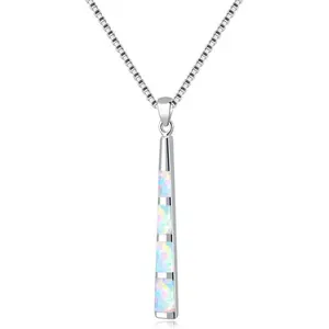 Opal Pendant Necklace for Women 14K White Gold Plated Long Disc Pendant Ladies Fashion Opal Jewelry