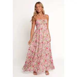 Cascade Halterneck Maxi Dress - Carmine Rose