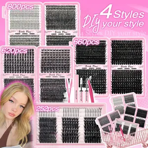 800/660/620/252pcs false eyelashes set, False Eyelash Kit, Eyelash extensions, 20D+30D+40D+50D+60D+80D natural set with glue, grafting tool, D curling mixed length 9-16mm, novices DIY at home, Use for Parties, Daily Wear, Mother's Day gift