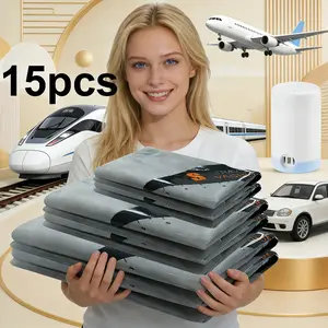 Hiatuses 2026 Upgraded Efficient Travel Compression: 15-Pack Reusable Vacuum Bags with Cordless Pump. Features 140L/min Fast Air Removal, Fits 20/24/28 Inch Carry-Ons, Saves Space Instantly. Eco-Friendly & Odorless.