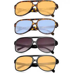 4 Pairs Retro Sunglasses Vintage Large Frame Sunglasses 70s Unisex Glasses for Women Men (Vintage Color)