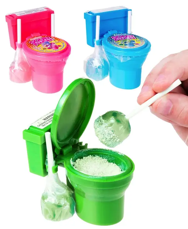 Kidsmania Sour Flush Strawberry Sweet Bonbon Powder Candy Toilet Cups Snack - 3-Pack, 1.38 oz Each