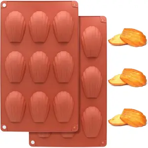 2 PCS Silicone Madeleine Pan, 9 Cavity Madeline Baking Pan, Shell Shaped Cookies Cake Pan