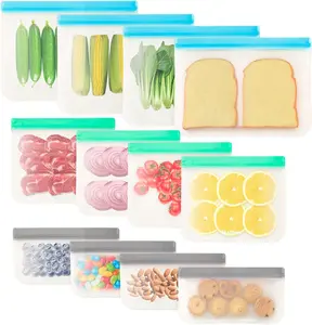 12 Pack   Storage Bags - , Leakproof  Bags - Includes 4 Gallon, 4 Sandwich, and 4 Snack Bags - Ideal Solution for Safe and Convenient Freezer Storage.