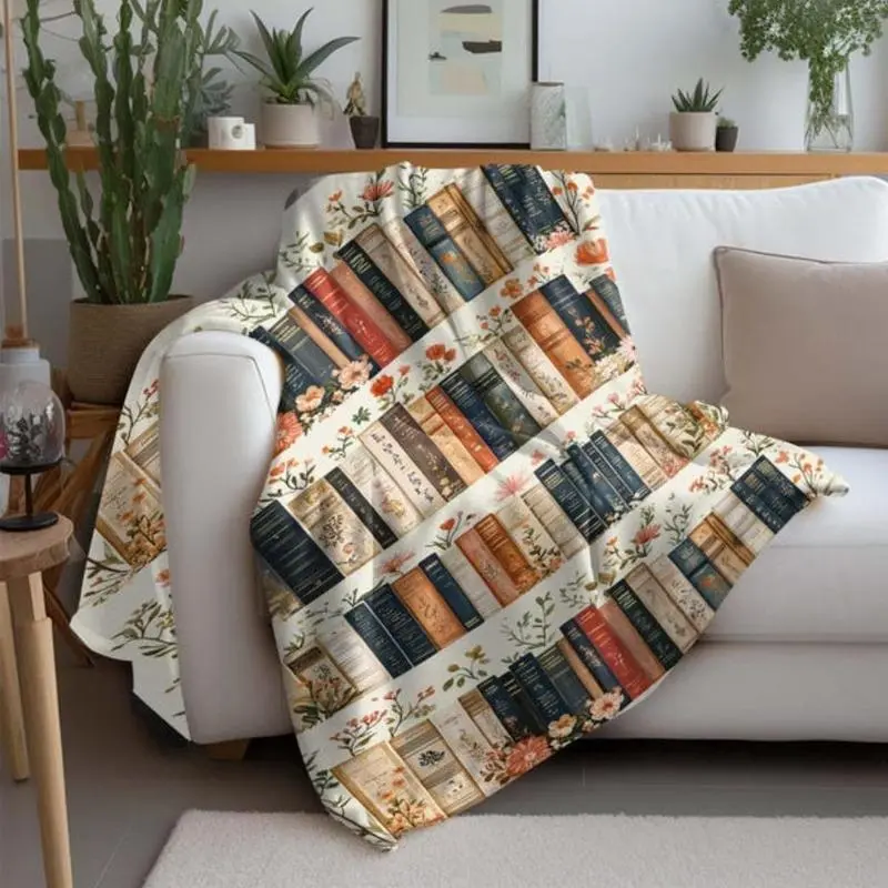 Vintage Book-Themed All-Seasons Breathable Throw Blanket - Cottagecore, Bookish Things, Library Bookshelf Floral Design, Cozy Home Sofa Cover, Machine Washable Book Lover Christmas Gift