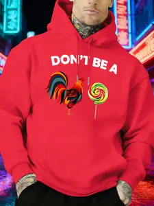 Men's Hooded Sweatshirt with Colorful Rooster Illustration, Casual Fitted Cotton Pullover, Digital Print, Spring & Fall Fashion