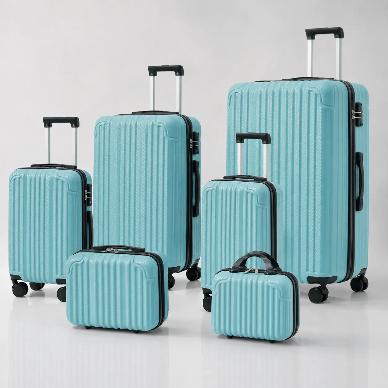 Fahuac 6-Piece Durable ABS Luggage Set - Hard-Shell 4-Wheel Self-Propelling Impact-Resistant Spinners with TSA Lock, Side Hooks, Large-Capacity Carry-Ons (16"&20"), Checked Bags (24"&28"), 12"&14" Cosmetic Cases, Luggage Sets, Durable Luggage Sets