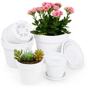 6.6/5.6/4.9/4.3/3.7 Inch- Plant Pots with Saucer - 5 pcs  Flower Pots with Drainage, Great for Plants, Crafts, Wedding Favor