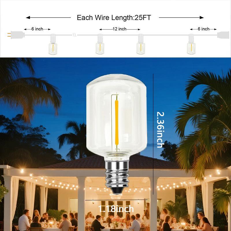 12 lights T40 LED multi-color sugar string light/white transparent string light - 25FT can be connected to outdoor waterproof party light, suitable for courtyard, backyard, festival, suitable for Easter, Valentine's Day, wedding anniversary and other fest