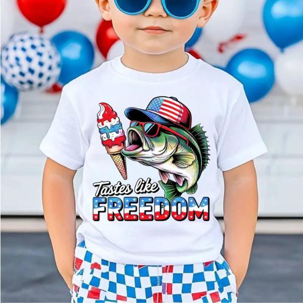 Youth and Adult 4th of July T-Shirt, Boys Fourth of July Outfit, Boy or Girl USA Tee, Taste Like Freedom Fishing Tee, 4th of July Shirt, Independence Day tee, Patriotic tee, Youth Clothing, holiday outfit, birthday gift, summer outfit, outdoor apparel
