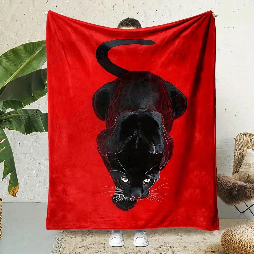 Wild Black Panther Pattern Flannel Printed Blanket All Seasons Living Room Office Sofa Travel Modern Home Decor Big Cat Lover Gift Soft Warm Cozy Throw Masculine Room Vibe