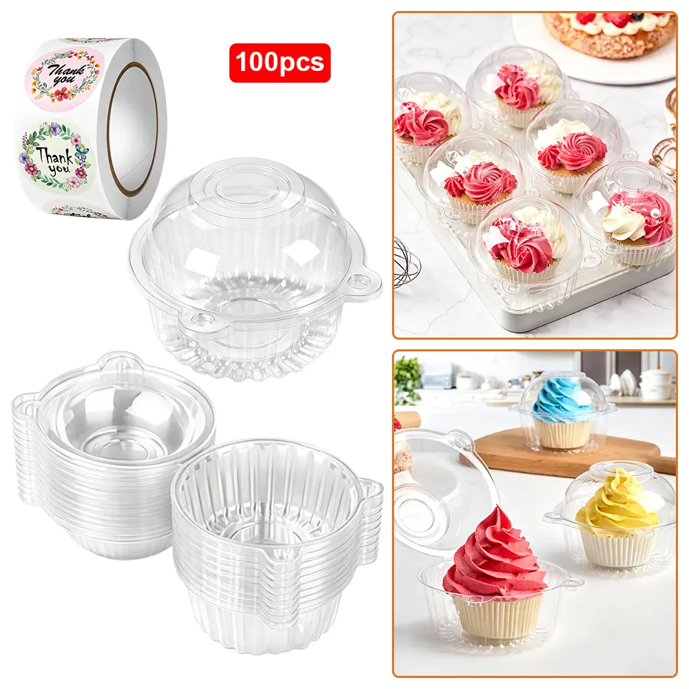 100Pack Individual Cupcake Containers Plastic Cupcake Boxes with Sticker Stackable Individual Plastic Boxes, Holders, Stackable Shape, Deep Cover, Carrier Use, for Birthdays, Bake Sales, Family Parties (Transparent) - Home Improvement.