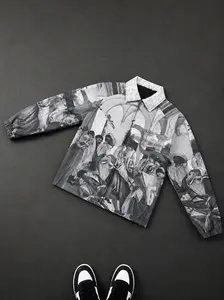 Casual Stand Collar Digital Print Jacket Mens Lightweight Full Zip Windbreaker Streetwear Graphic Outerwear Long Sleeve Coat Elastic Cuff Loose Fit Zip Up Track Jacket Unisex Daily Wear Spring Fall Fashion Jacket for Men Women Urban Trendy Top Retro Style