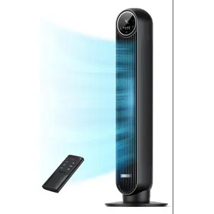 DREO Tower Fan for Bedroom, 2026 Upgraded DC Motor, 28ft/s High Velocity, 20dB Ultra Quiet Standing Fan, 8 Speeds 4 Modes, 90° Oscillating Bladeless Fan for Indoors, Floor Fans with Remote