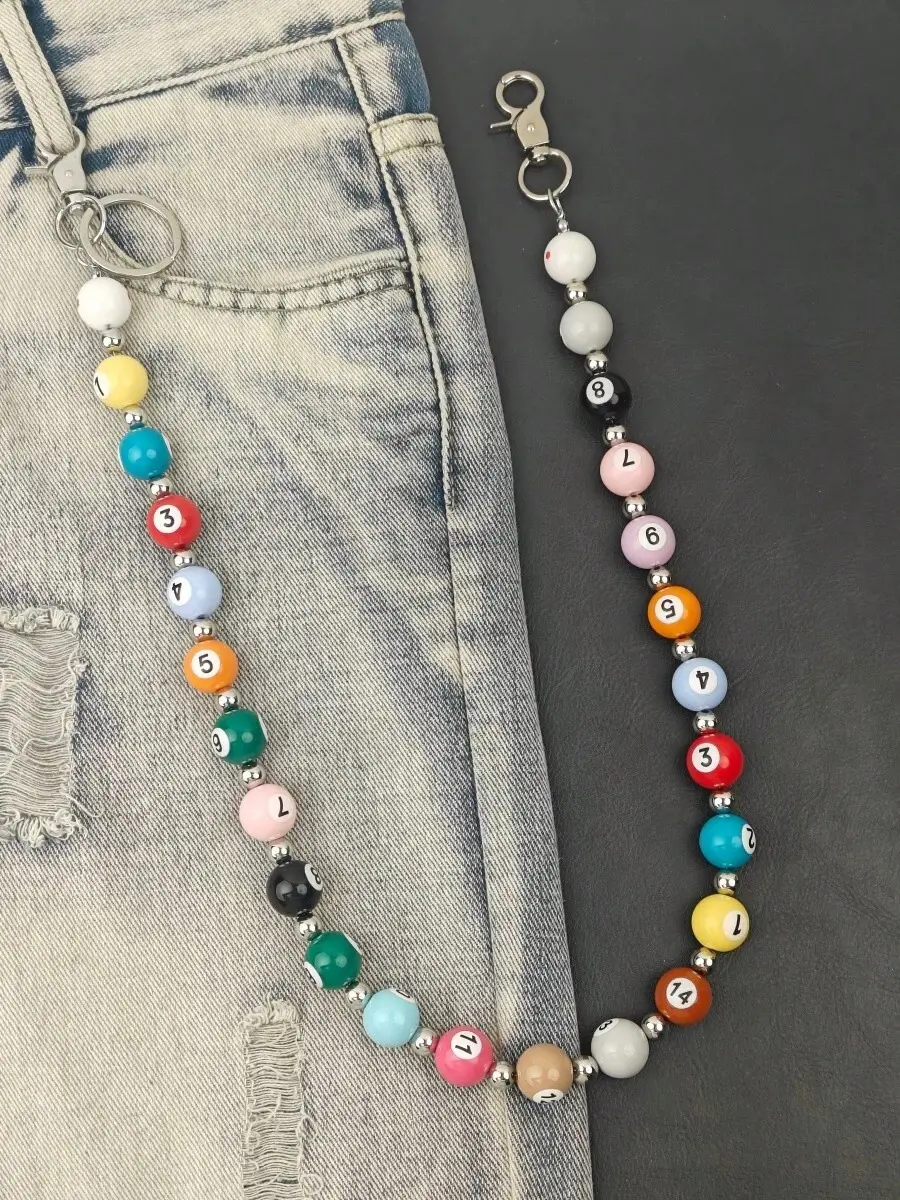 2025 Autumn New Multicolor Billiard Ball Chain Belt, Punk Y2K Hip-Hop Waist Luxury Accessory, Halloween & Holiday Gift, Random Digit Sequence Delivery