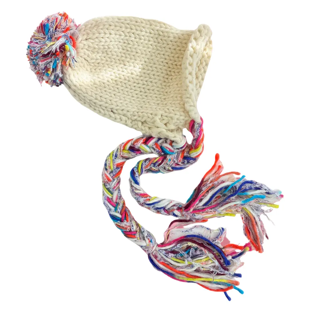 Boho Braids and Pom Pom Beanie - Beige