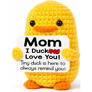 Gifts for Mom Mothers Day - Funny Small Crochet Duck Birthday Mother's Day Easter Basket Christmas Stocking Stuffers Unique Gift for Mama Mother from Daughter Son, I Duck Love You Mom