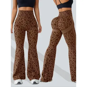 Women's leopard print sports yoga pants, high waisted slightly flared pants, all season fashion, comfortable fashion, flared pants yoga pantsRAIMENTRY