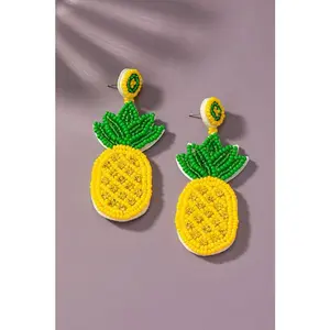Large seed bead pineapple drop earrings