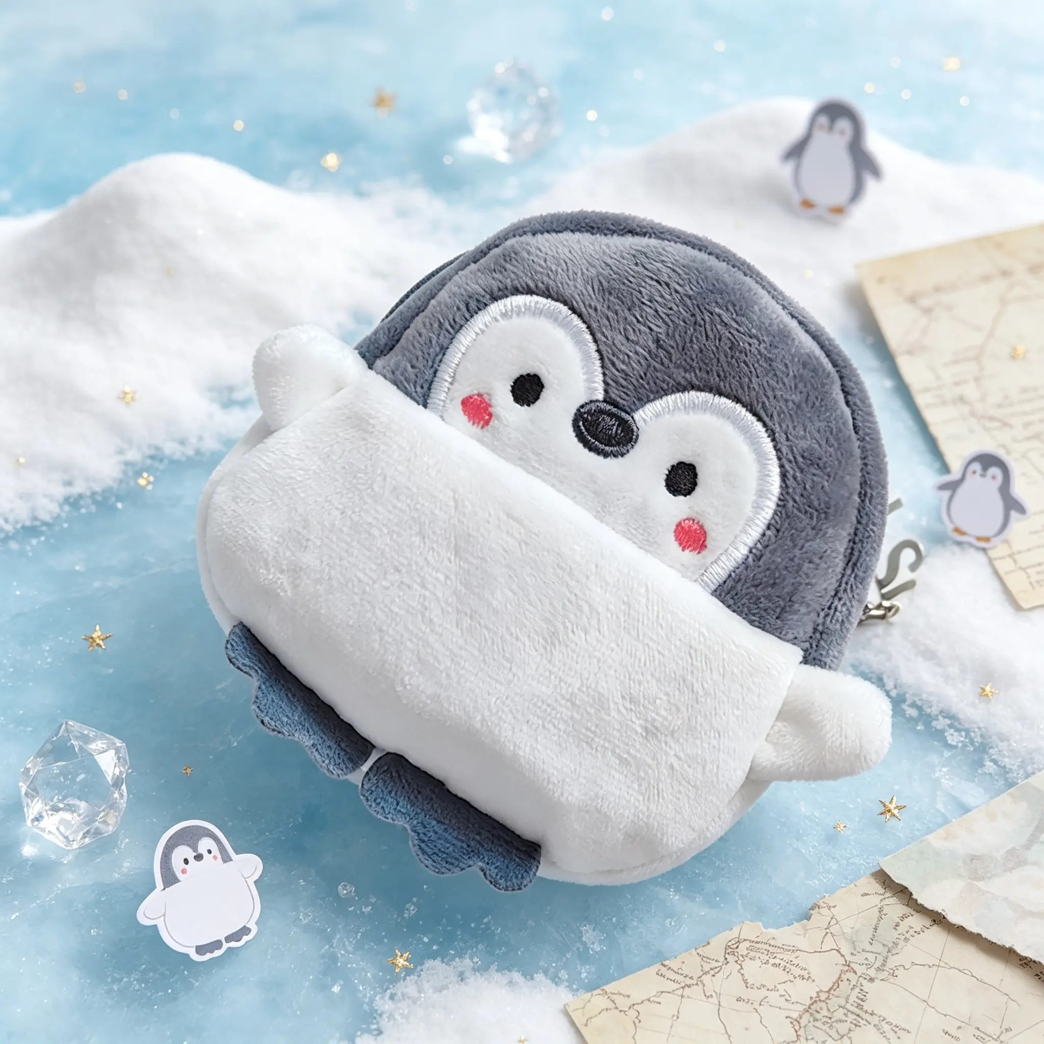 Cute Penguin Coin Purse, Plush Penguin Keychain Pouch, Mini Zipper Wallet for Women and Girls