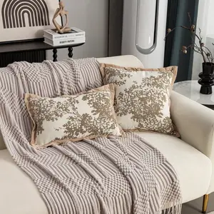 Elegant French Vintage Style Pillow Cover, High-End Waist Cushion, Chenille Embossed Unique Fabric Throw Pillow for Living Room Sofa Bedroom Bedside Outdoor Garden Party Use