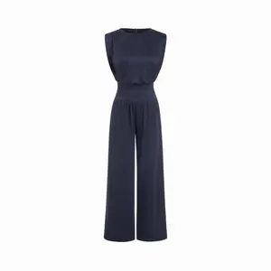 Cider High Stretch Mid Rise Ruched Wide Leg Jumpsuit