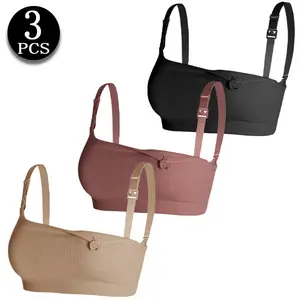 3 PCS Maternity Wireless Nursing Bras for Breastfeeding Ribbed Bras with One-Handed Clasp Adjustable Straps 3-Pack Postpartum Essentials Tailored for Expecting and Postpartum Mothers,summervibes