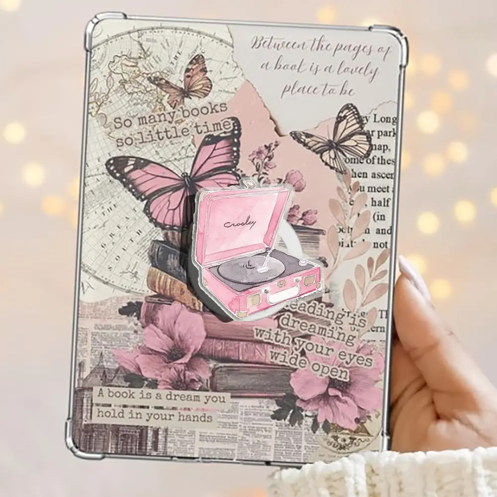 Pink Music Vinyl Player Kindle Grip Magnetic Pop Socket Phone Grip Vibrant Color Phone Bookish Grip Kindle Grip Popsocket