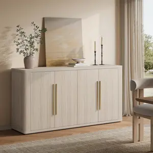 ModernMate 60" Sideboard Buffet Cabinet with Storage, Accent Credenza with Adjustable Shelves & Cord Management, Modern Wood Coffee Bar, Media Console for Dining Living Room, Beige Oak