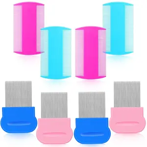 8 Pieces Flea Lice Combs Double Sided Lice Removal Comb Hair Grooming Comb with Metal Teeth (Pink, Blue, 3.5 x 2 Inch, 3.54 x 1.57 Inch)
