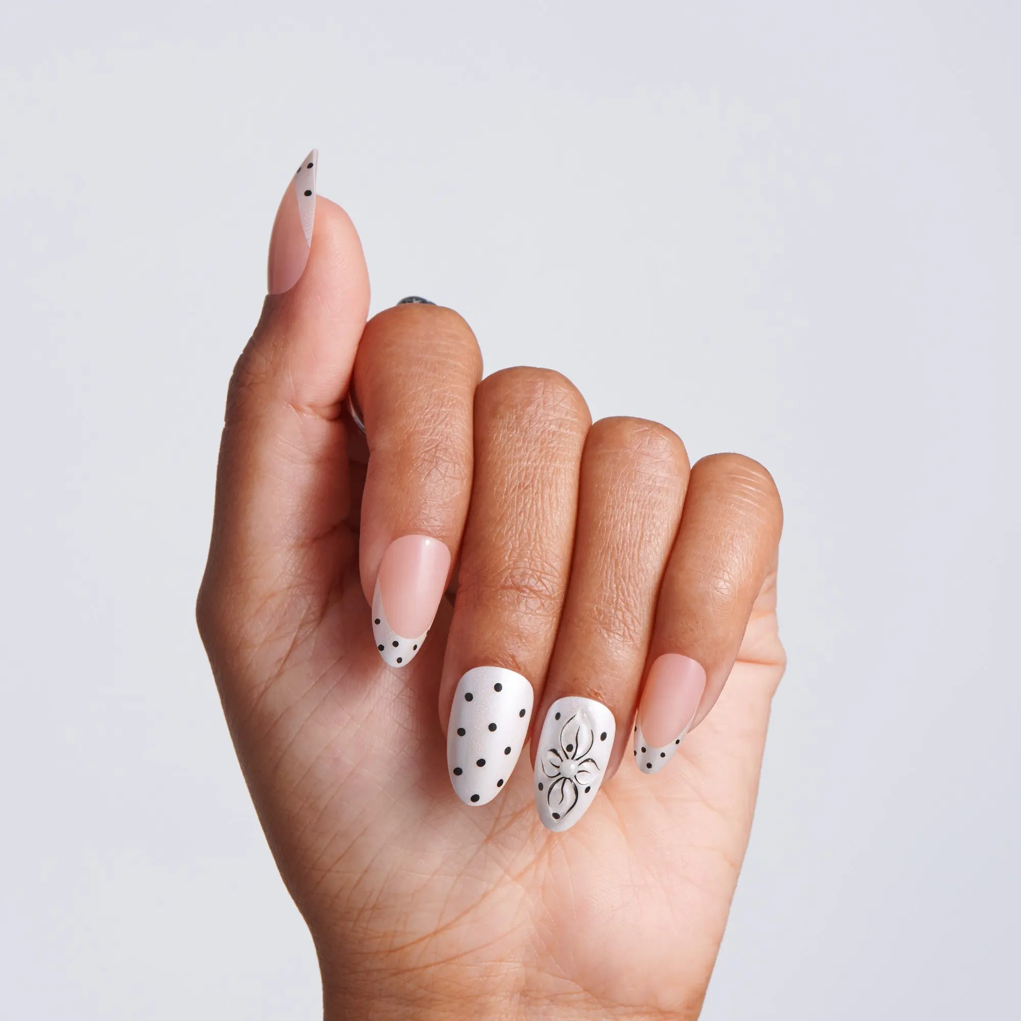 Kiss Glam Jeweled Press On Fake Glue Nails - Mood Pop | 3D & Jeweled French Design, Black & White, Medium, Almond
