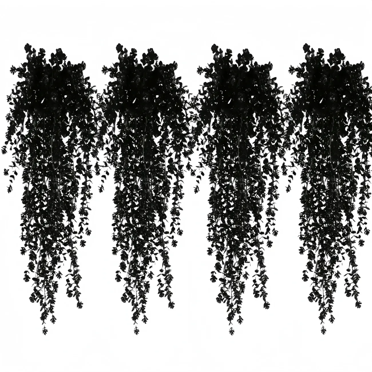 Set of 4 UV-resistant black artificial hanging plants — rich artificial plant vines suitable for indoor/outdoor decoration; perfect for Halloween, weddings, autumn festivals, and home fall decor