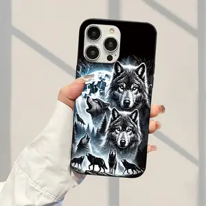 A phone case with a wolf pack design featuring moon and forest patterns, TPU shockproof full protection case suitable for iPhone 17/16/15/14/13/12/11 PRO PLUS AIR and PROMAX, an ideal gift for friends and family, DKYT171
