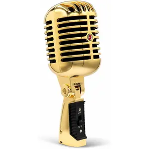 5 CORE Retro Dynamic Vocal Microphone Classic Vintage-Style Supercardioid Mic Rugged Metal Housing Universal Stand Compatible for Live Performance Studio Recording Gold
