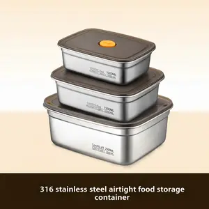 Stainless steel fresh-keeping box, food sealing box, lid, bento box, can be frozen, oven, lunch box, leak proof fresh-keeping food box, 1200-2200ML multi capacity optional reusable storage container portable conteiner kitchen storage box set