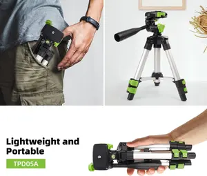 Huepar TPD05 19.7" Lightweight Aluminum Tripod-Mini Portable Adjustable Tripod for Laser Level and Camera, with 3-Way Flexible Pan Head and Bubble Level, Quick Release Plate with 1/4"-20 Screw Mount