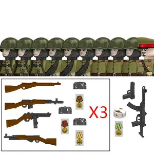 Military WW2 Russia Soldiers Figures Building Blocks Army Infantry Soviet Union Warrior Officer Military Weapons Bricks Toys Kid