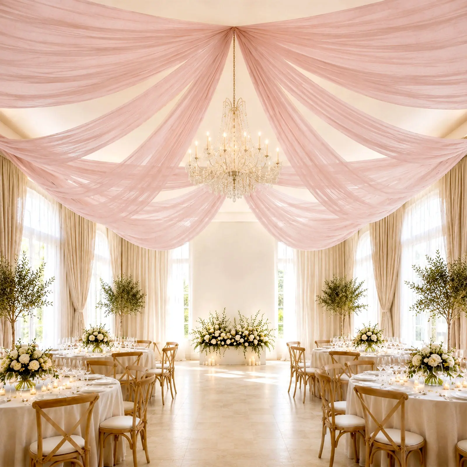 Blush Sheer Ceiling Drape – 10ft x 32ft Extra Long Drapery Panel for Wedding Canopy, Backdrop & Reception Décor