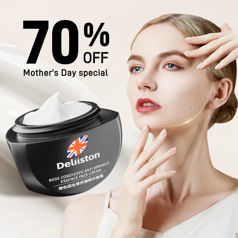 【Deliiston】Bosein Cordyceps Anti-Wrinkle Essence Cream, Moisturizing Cream Locks in Moisture Botanical Antioxidant Reduces Sagging Skin Smooths Skin Moisturizer Glycerin