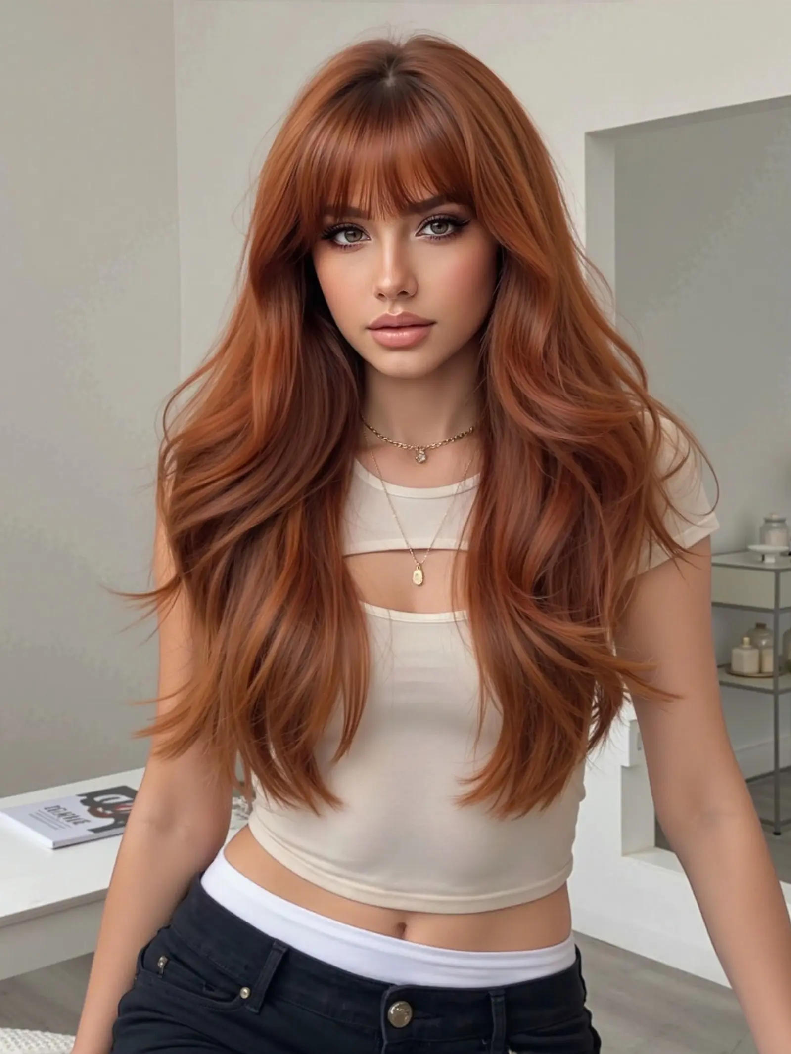 Wig, Curly Hair, 20 Inches, with Bangs, Synthetic Full Head Cap, Natural Soft, Daily Wear, Christmas, Synthetic Curly Wigs, Fluffy Hair Wigs