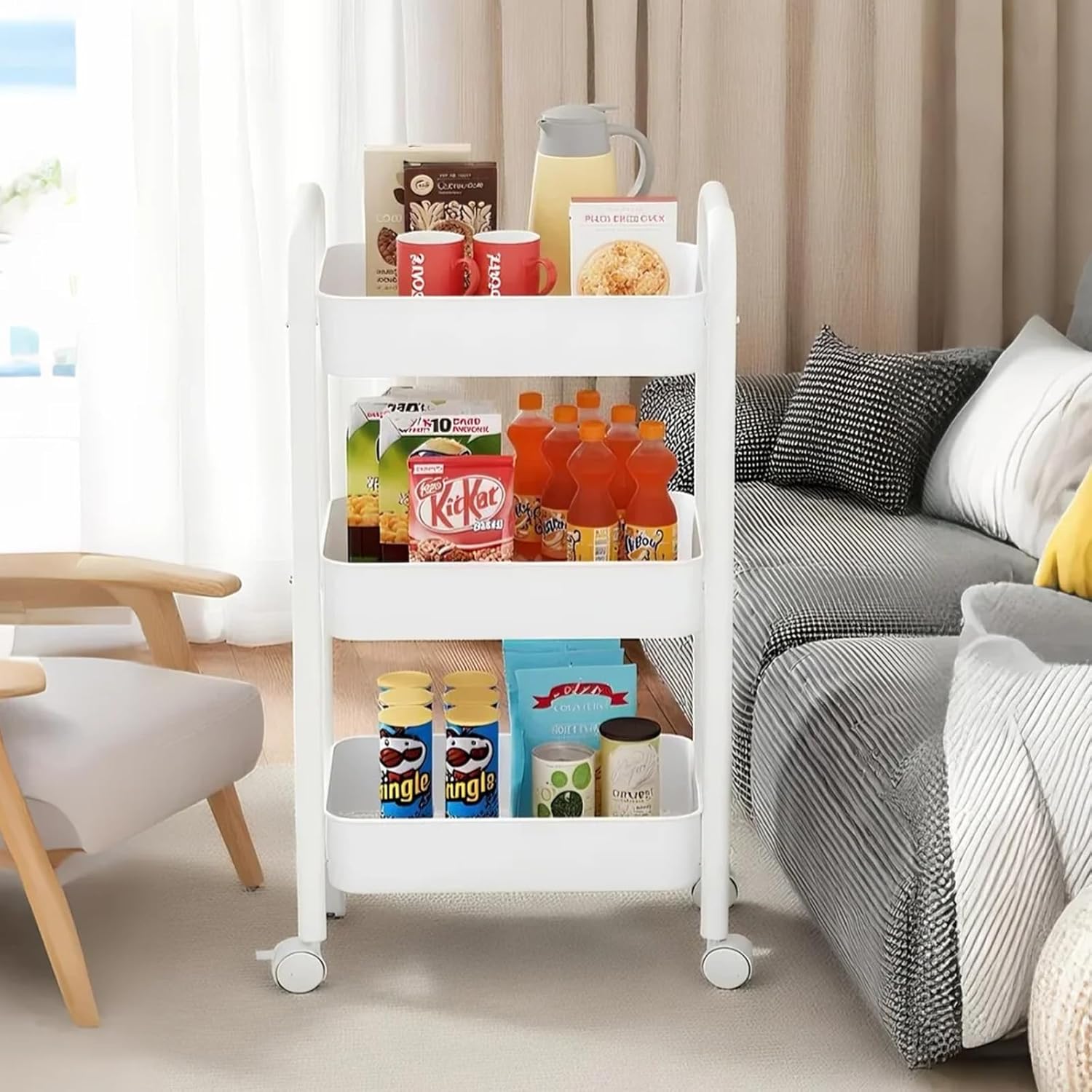 Three-layer metal multi-functional rolling trolley with lockable casters, easy to assemble, suitable for offices, bathrooms, kitchens, and dressing rooms. space-saving storage  Miniature Storage home organization rack kitchen bathroom baby organizer