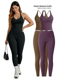 Women's Crisscross Back Tank & High-Waist Butt-Lift Leggings Set, Quick- Dry,Moisture-Wicking,Yoga,Gym & Fitness Workouts,Stylish Activewear for Women