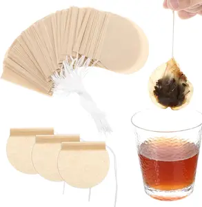 200 Pcs Tea Bags Empty for Loose Leaf Tea Disposable Round Tea Filter Bags Unbleached Paper Infuser Sachets with Drawstring for Coffee Bath Spice Brewing Soup Brew Bags