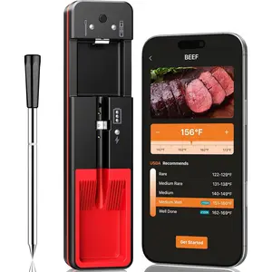 Smart Wireless Meat Thermometer with Ultra-Thin Probe, 6 Sensors Accuracy Digital Food Thermometer 0.5S Instant Read, IP67 Waterproof for BBQ, Grill, Smoker, Oven, Air Fryer,Black